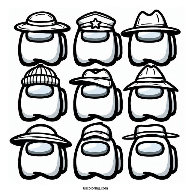 Among Us Cewmates With Different Hats for Preschoolers