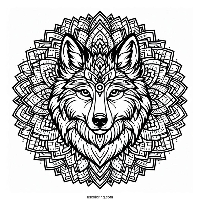 Wolf Head Animal Mandala Coloring Page