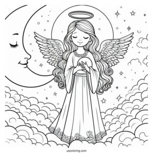 Easy Outline Of Angels In Heaven To Color