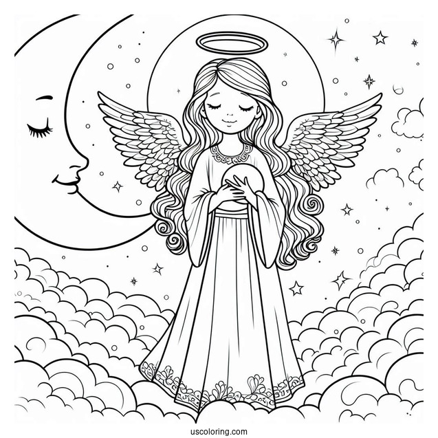 Easy Outline Of Angels In Heaven To Color