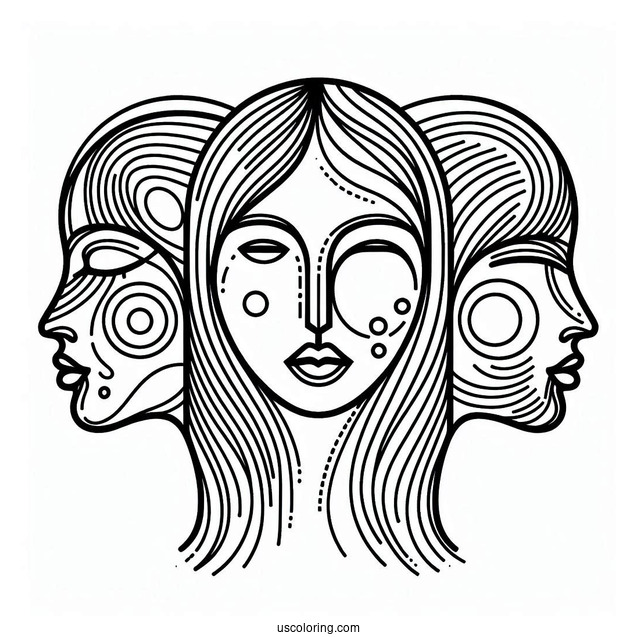 Three Faces Abstract Coloring Page
