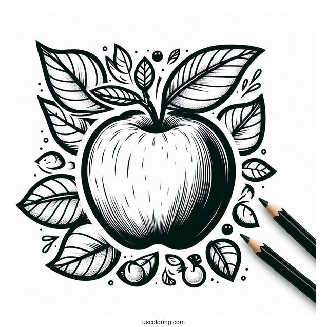 Stencil Of An Apple And Coloring Sheet