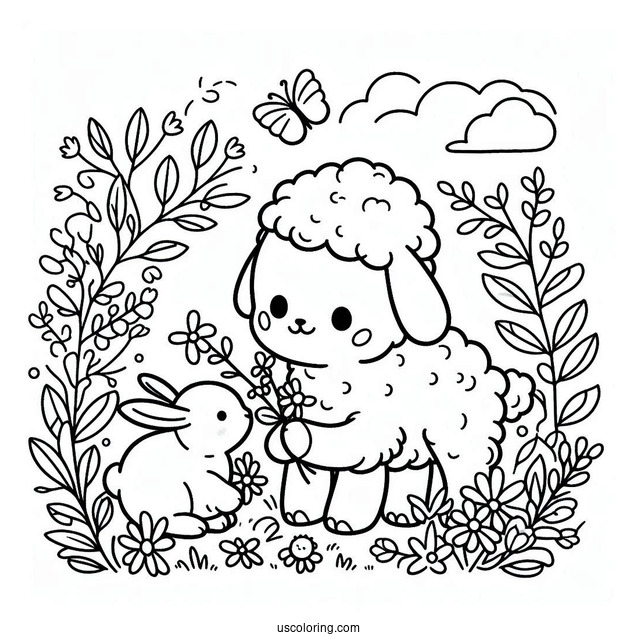 Lamb And Rabbit Under April Coloring Page Word For Kids