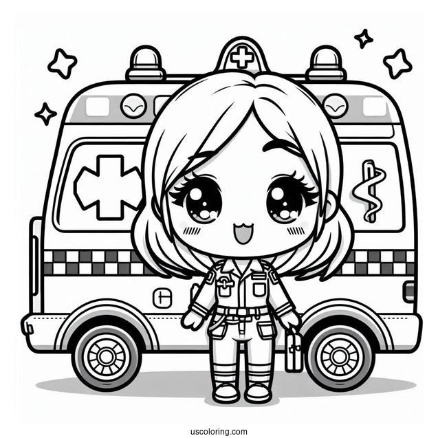 Ambulance Coloring Page Of Kawaii Paramedic For Kids