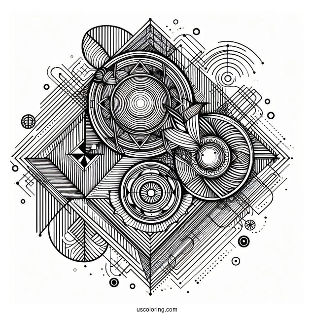 Geometric Abstract Coloring Page Art With Stripes