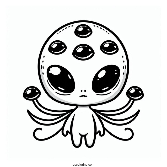 Cute Alien Coloring Page With Five Eyes For Kids