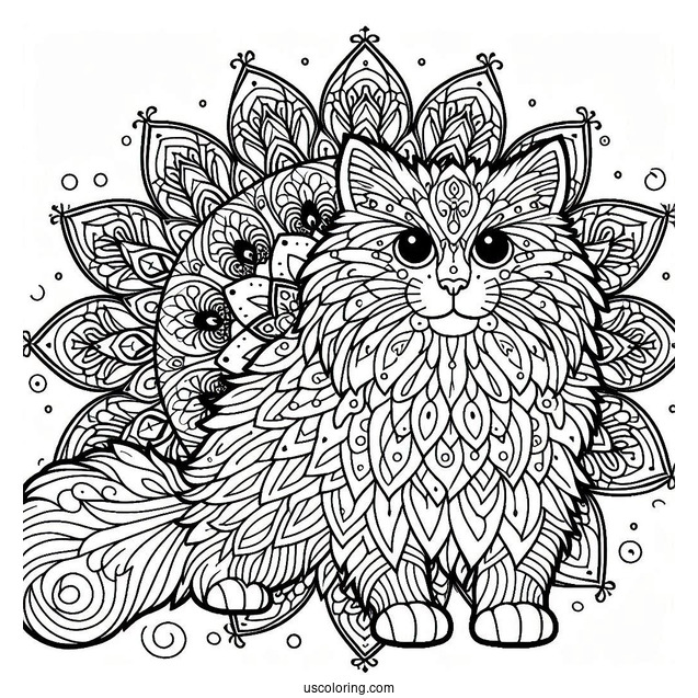 Furry Cat Inside A Complex An Animal Mandala Coloring Page