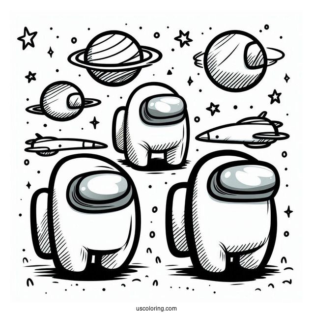 Among Us Crewmates in Airship Skins Coloring In