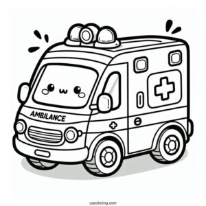 Cute Ambulance Coloring Page For Kids