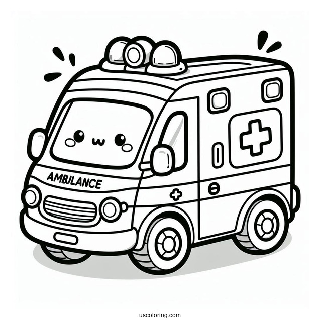 Cute Ambulance Coloring Page For Kids
