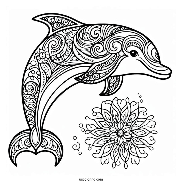 Dolphin Animal Mandala Coloring Page