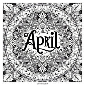 April Coloring Page Bold Text At The Center Of An Intricate Mandala