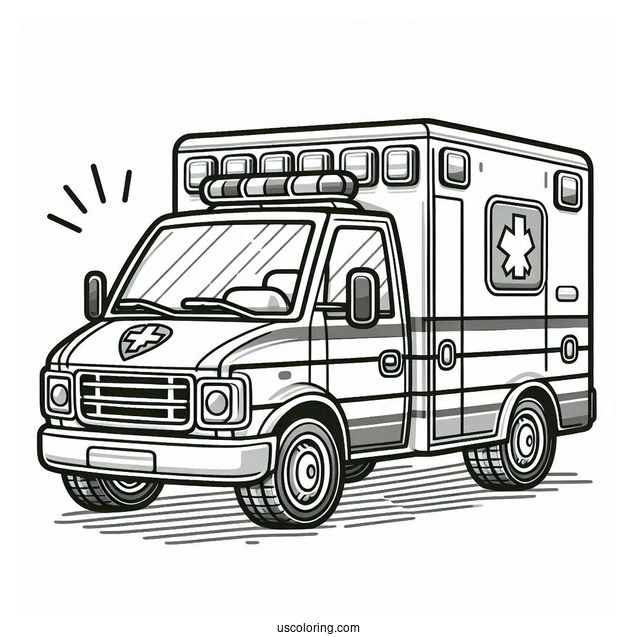 Ambulance Coloring Page Parked Beside A Hospital