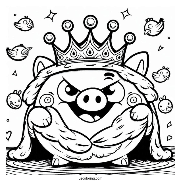 Simple Outline Of King Pig Coloring In For Preschoolers