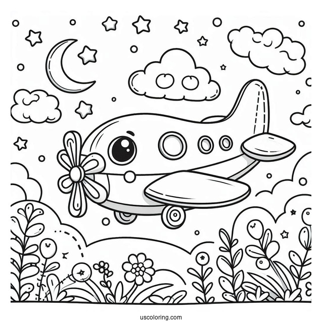 Cute Cartoon Plane Coloring Page For Kids