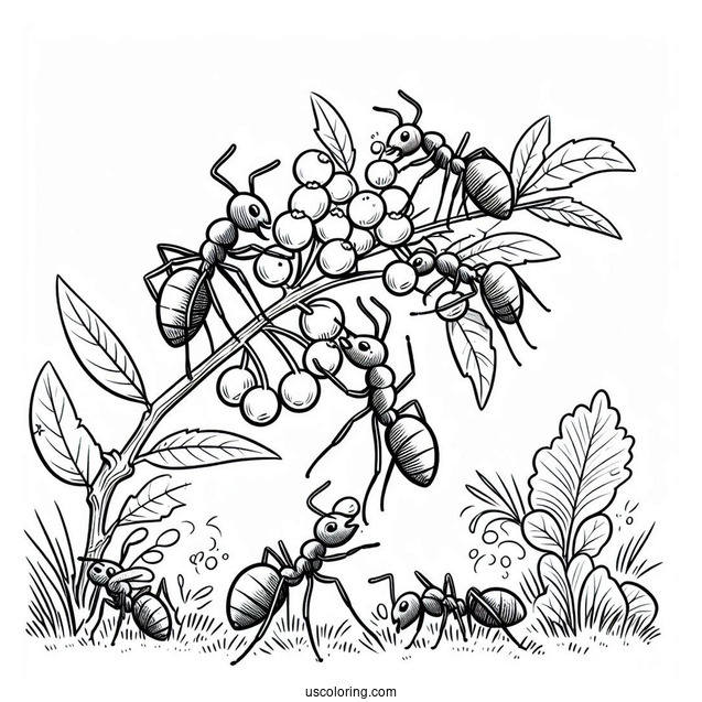 Ant Coloring Page Gathering Food