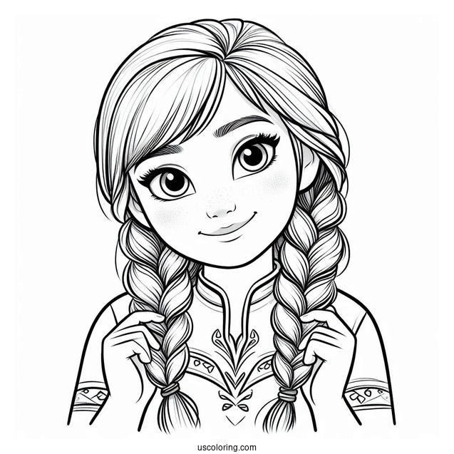 Simple Anna Holding Braids Coloring Sheet