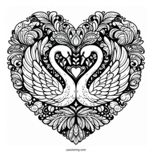 Swans Forming A Love Heart Animal Mandala Coloring Page