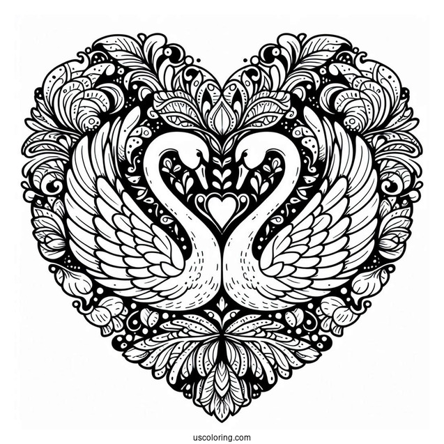 Swans Forming A Love Heart Animal Mandala Coloring Page