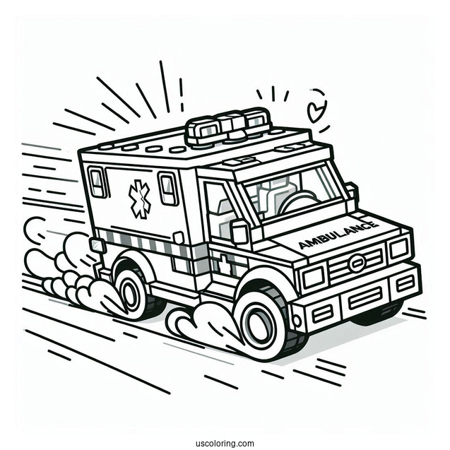 Lego Ambulance Coloring Page Speeding On The Road