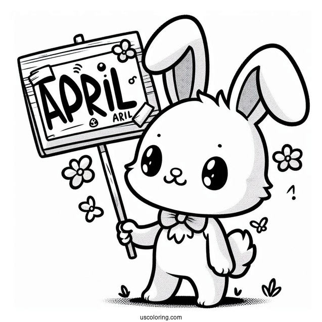 Kawaii Bunny Holding Up An April Coloring Page Fool's Day Sign