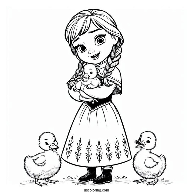 Anna Holding Ducklings Coloring Sheet