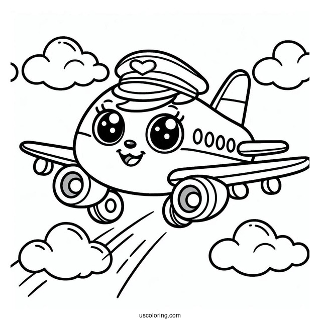 Cute Cartoon Plane Coloring Page For Kids
