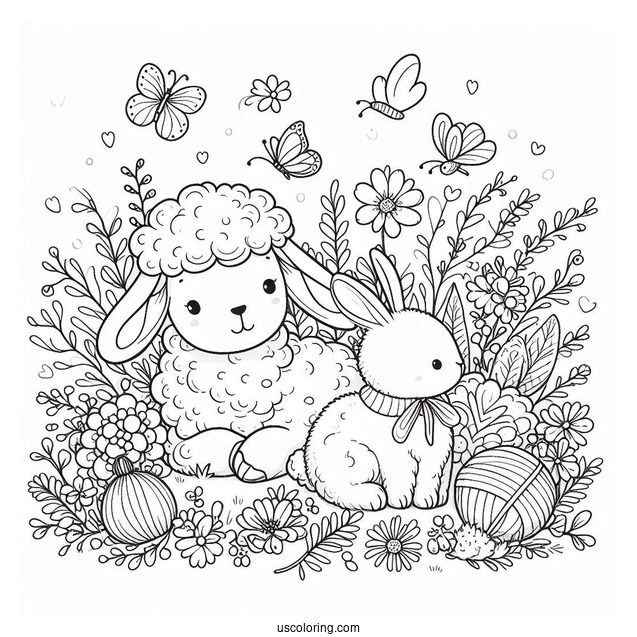 Lamb And Rabbit Under April Coloring Page Word For Kids