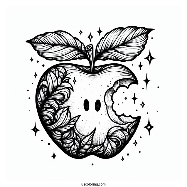 Bite Taken Out Of Apple Coloring Sheet