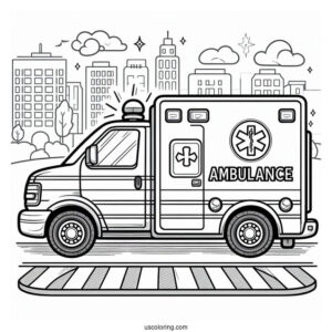 Simple Ambulance Coloring Page Driving On The Street