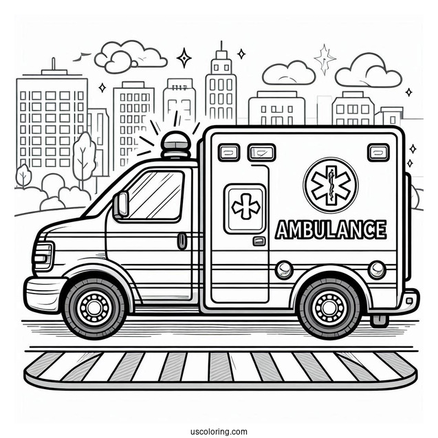 Simple Ambulance Coloring Page Driving On The Street