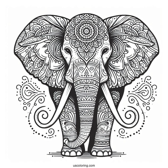 Elephant With Long Tusks Animal Mandalav2