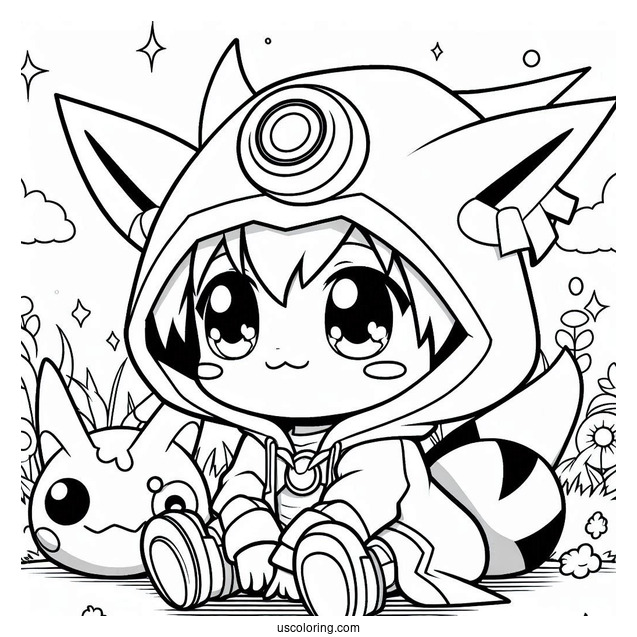 Kawaii Digimon Anime Coloring Page For Kids