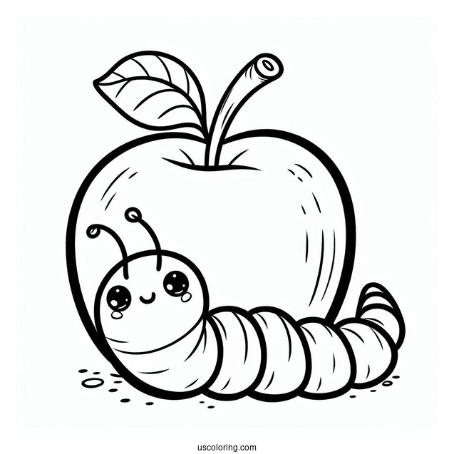 Worm In Apple Coloring Sheet For Preschoolers