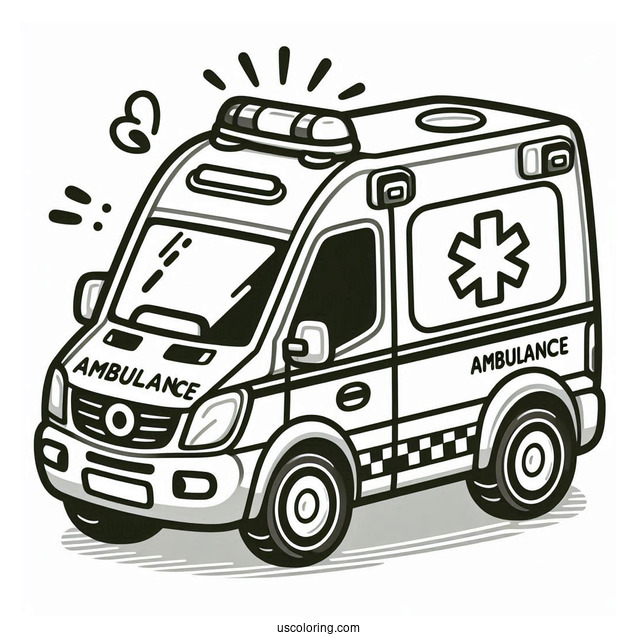 Cute Ambulance Coloring Page For Kids