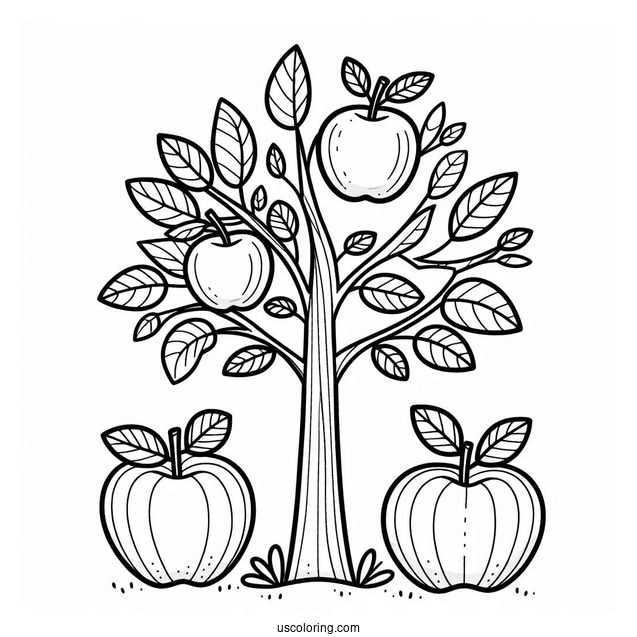 Simple Apple Tree Coloring Page For Kids