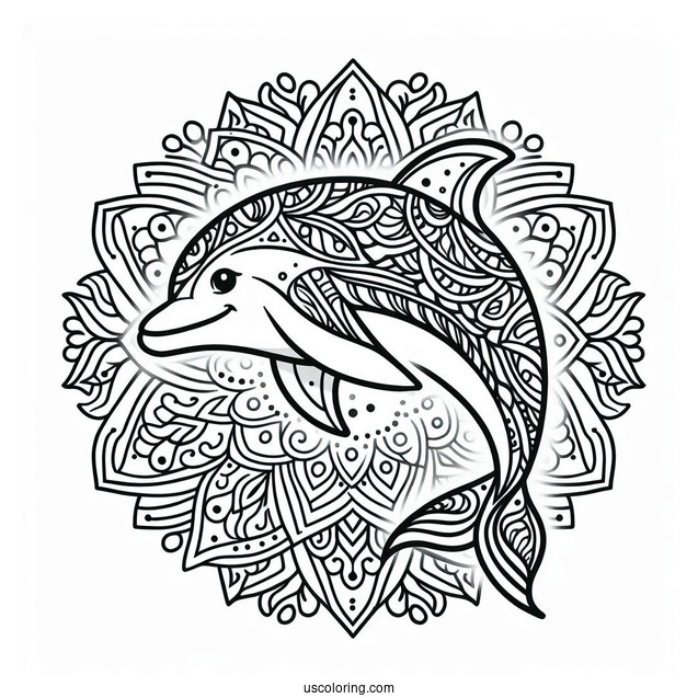 Dolphin Animal Mandala Coloring Page