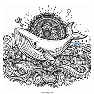 Whale Surfacing From The Waves Animal Mandala Coloring Page