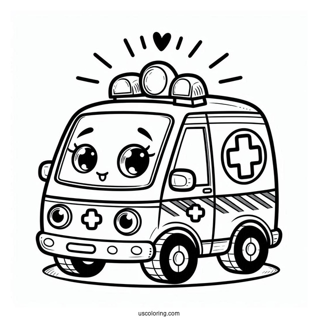 Cute Ambulance Coloring Page For Kids