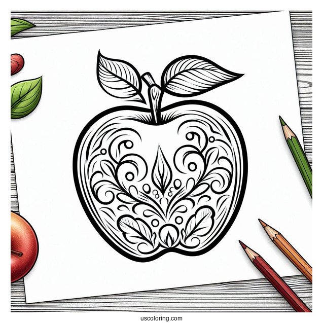 Stencil Of An Apple And Coloring Sheet