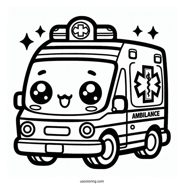 Ambulance Coloring Page Of Kawaii Paramedic For Kids