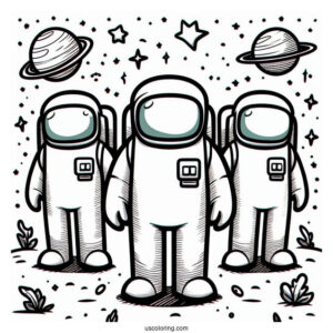 Coloring Page of Crewmates in Space