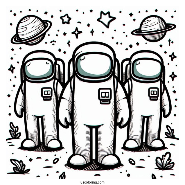 Coloring Page of Crewmates in Space