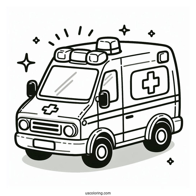 Simple Ambulance Coloring Page For Preschoolers