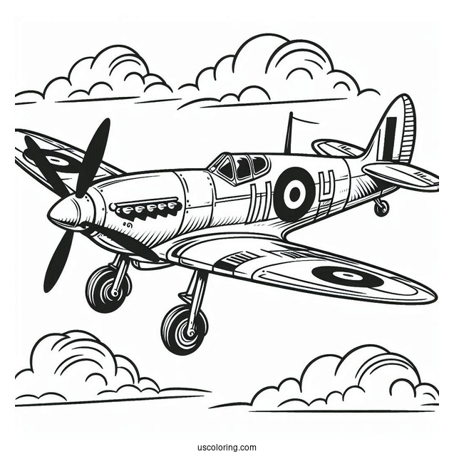 Spitfire Plane Coloring Page For Kids