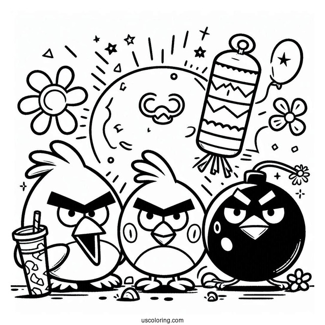 Red, Chuck, And Bomb Coloring Page