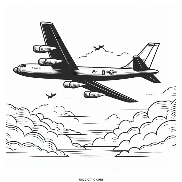 B52 Plane Flying In The Clouds