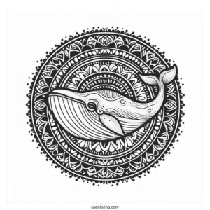 Whale Swimming At The Center Of An Animal Mandala Coloring Page