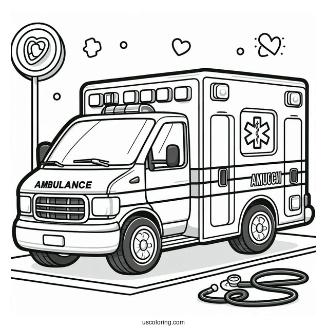 Ambulance Coloring Page Parked Beside A Hospital