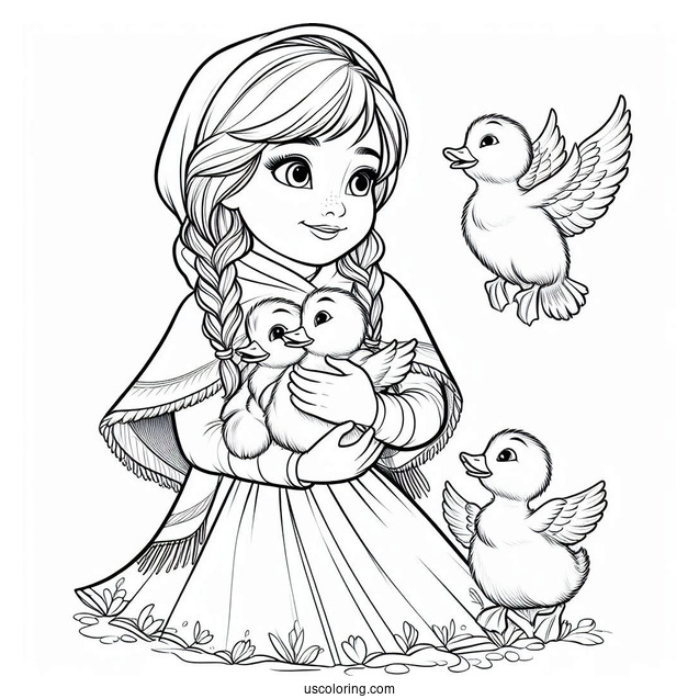 Anna Holding Ducklings Coloring Sheet
